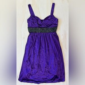 VTG My Michelle Purple Satin Beaded Empire Waist Cocktail Dress - Size Medium